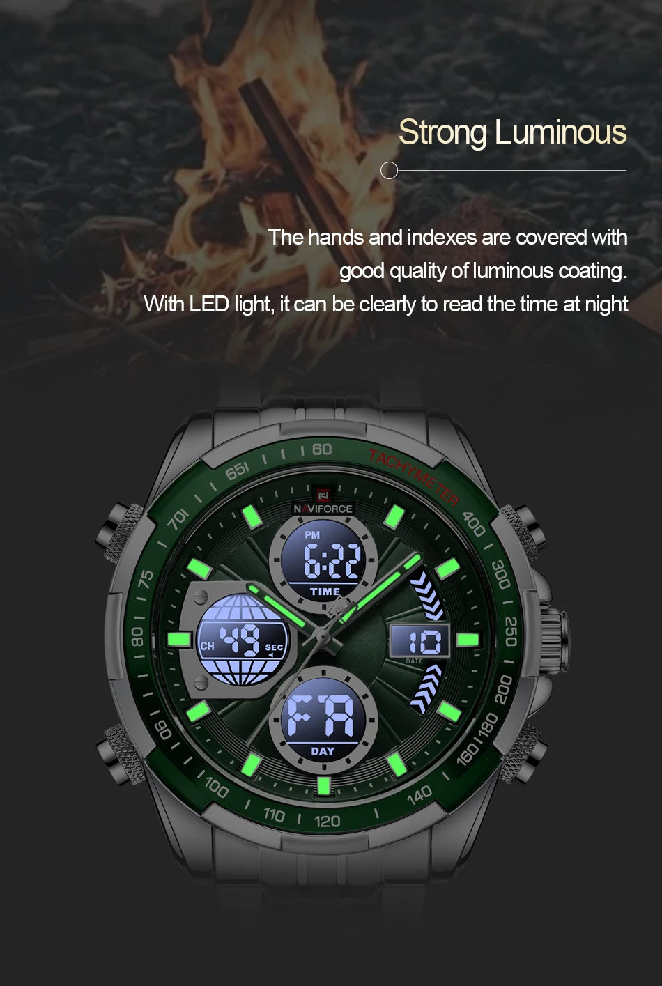 NAVIFORCE Luxury Original Sports Wrist Watch For Men Quartz Steel Waterproof Dual Display Military LED Digital Watches Relogio