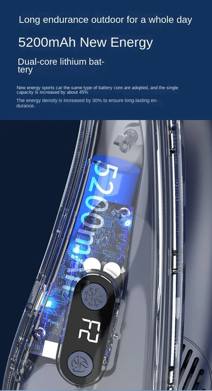 720 Degree Cooling Neck Hanging Fan Rechargeable Semiconductor Cooling Bladeless Mute Fan Portable Wearable Summer Air Cooler