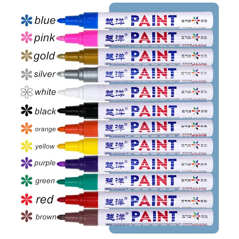 12 Colors White Waterproof Rubber Permanent Paint Marker Pens for Drawing Car Tire Tread Eco-Friendly Tire Painting Highlighter