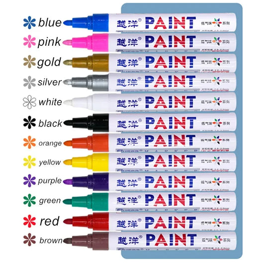 12 Colors White Waterproof Rubber Permanent Paint Marker Pens for Drawing Car Tire Tread Eco-Friendly Tire Painting Highlighter
