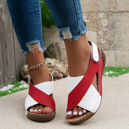 New Women's Contrast Color Wedge Sandals Summer Peep Toe Non Slip Beach Shoes Woman Comfortable Platform Roman Sandalias