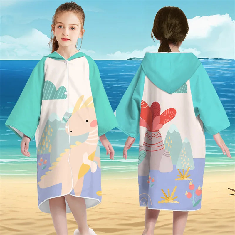 Kids Hooded Bath Beach Poncho Towels Microfiber Swim Cover-ups Surf Poncho Quick Dry Changing Bathrobe Child Swimming Towels