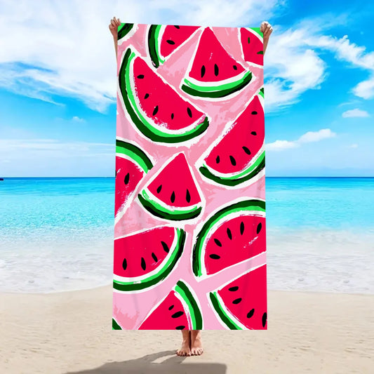 1pc fruit printed large beach towel, ultra-fine fiber towel, outdoor swimming, vacation, camping beach towel