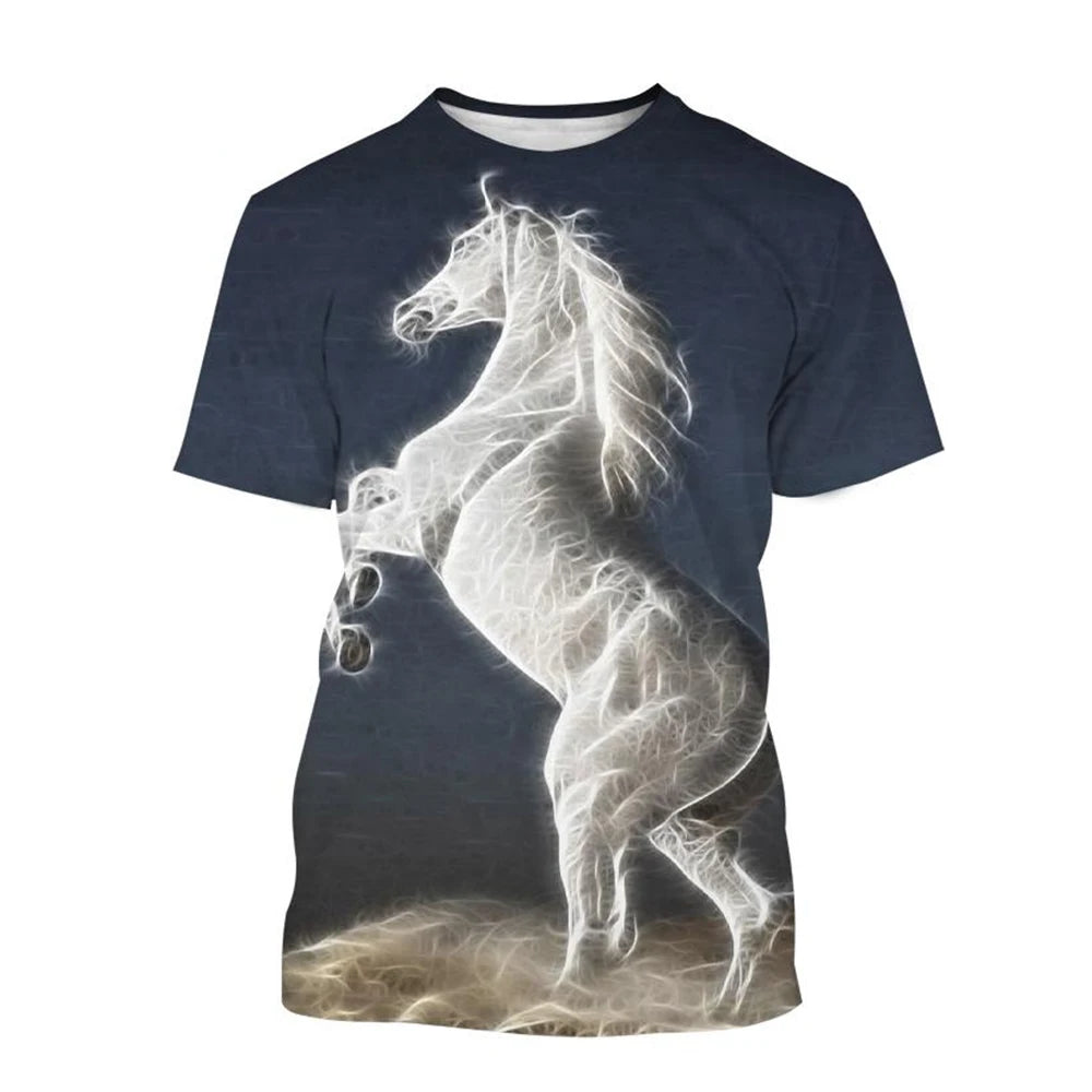 Summer hot selling fashion animal horse 3D printing print neutral casual Harajuku style comfortable short sleeved top