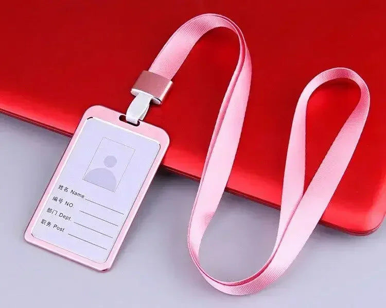 Credit Card Cover Women Aluminum Alloy Work Name Card Holders Case Business Work Card ID Badge Lanyard Holder Metal Bags