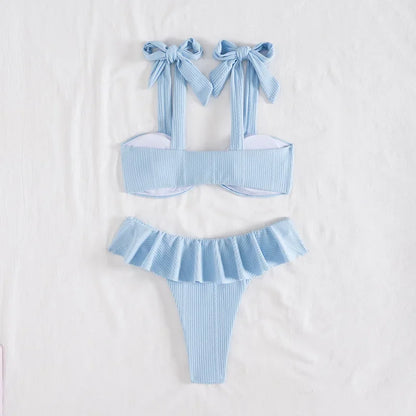 Sexy Knitted Lace Bikini Set Women's Swimsuit Two-Piece Ensemble Separate Top And Bottoms Fashionable Poolside Attire