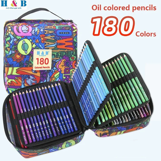 H&B Colored Pencils Set, 180/120/72Color Quality Oil-Based Art Drawing Kit with Eraser/Sharpener Gift for Beginner Professional