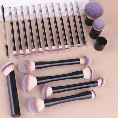 22pcs Makeup Brush Set Including 20pcs Professional Aluminum Tube Makeup Brushes, 2pcs Air Cushion Puffs For Daily Use