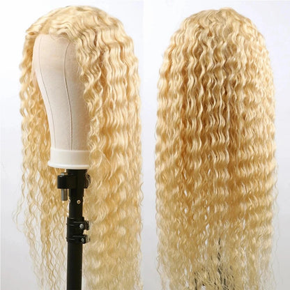 Full Lace Wig for Women #613 Light Blonde Real Remy Human Hair Wig Curly Wave Hair Glueless Bleached Knots Natural Hairline