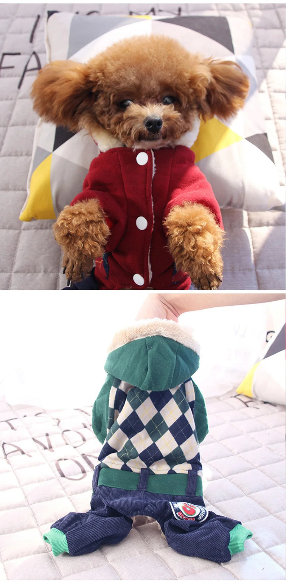 Winter Pet Thickened Warm Clothing Fashion Plaid Dog Four Legs Clothes Puppy Hoodie Teddy Yorkshire Coat Pet Supplies