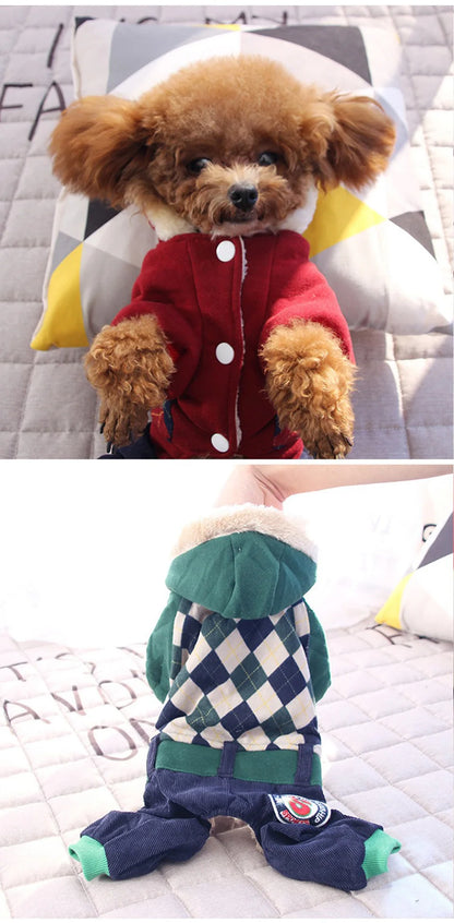 Winter Pet Thickened Warm Clothing Fashion Plaid Dog Four Legs Clothes Puppy Hoodie Teddy Yorkshire Coat Pet Supplies