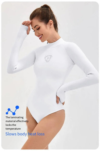 New CR Elastic Women 2.5mm Surfing Bikini Suit Keep Warm Swimwear One-piece Snorkeling Kayaking Scuba Dive White Wetsuit