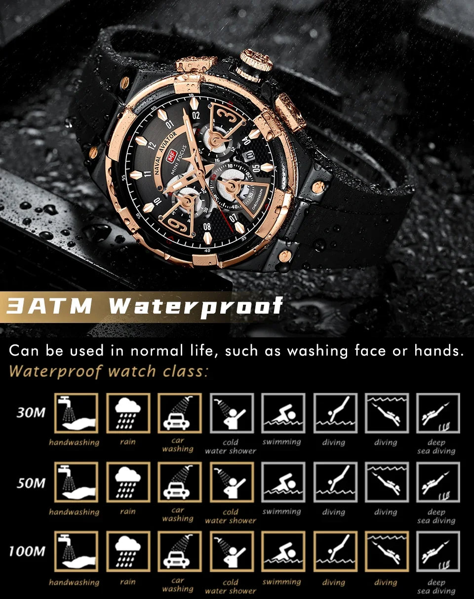 MINI FOCUS Multifunction Quartz Watches for Men Top Brand Luxury Silicone Sport WristWatch Man Clock Fashion Chronograph Watch