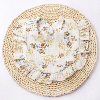 New Spring and Summer Baby Small Floral Bib, Girls' Gauze Ruffle Bib, Cute Baby Drool Towel