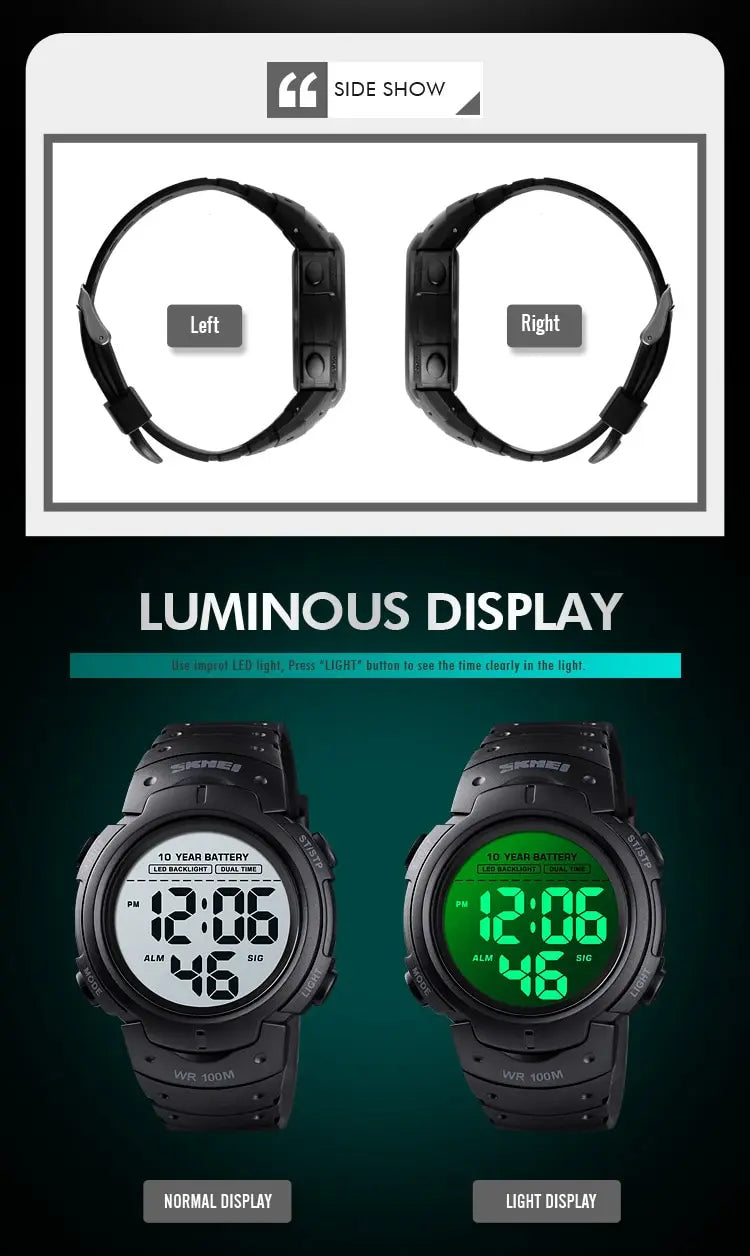 Skmei Led Light Display Chrono Digital Sport Watches Mens 10bar Top Waterproof Wristwatch 10 Year Battery Life Alarm Date Clock