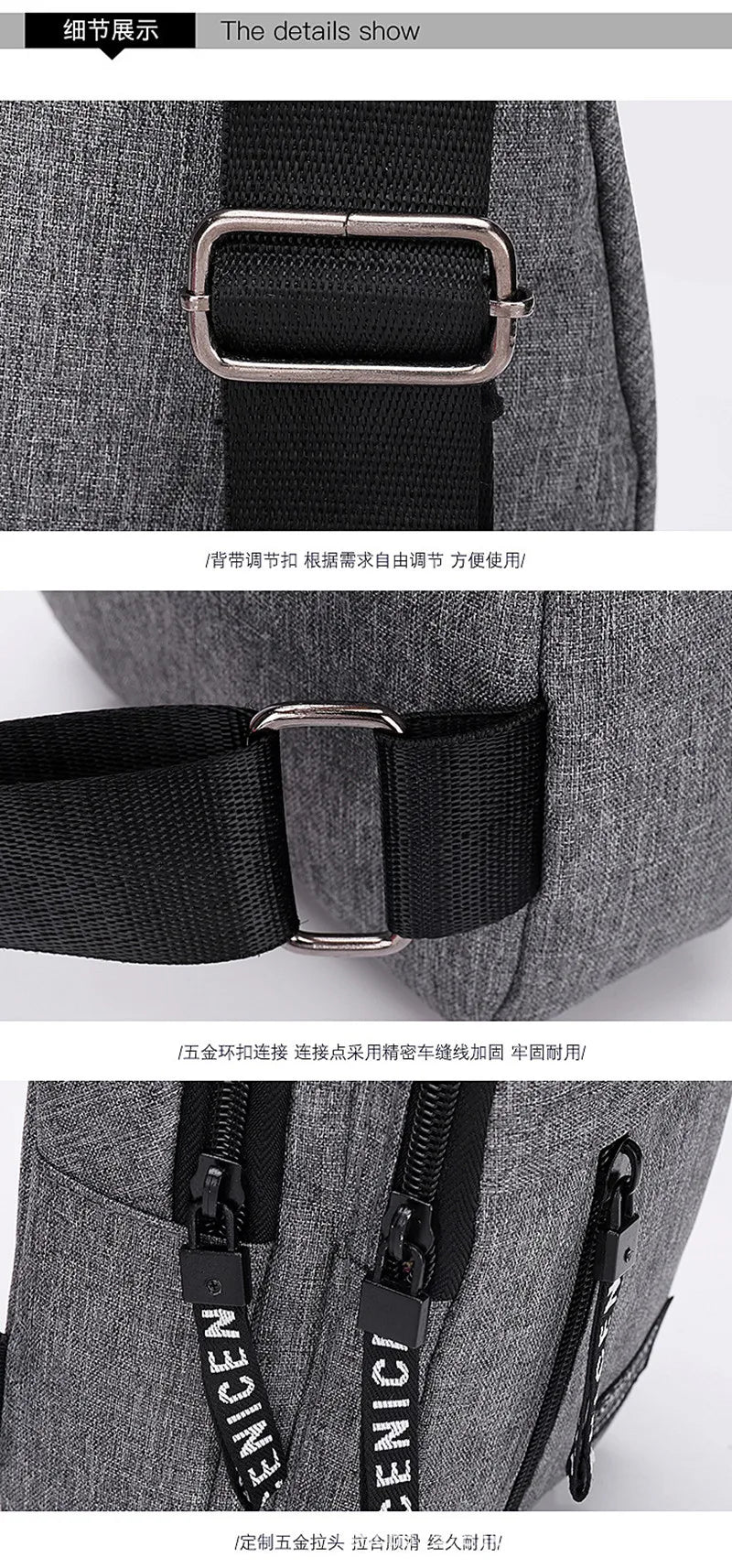 Men's Bag Solid Color Men's Chest Bag Outdoor Casual Fashionable Small Satchel Canvas Handbag Zipper Messenger Fashion Bags