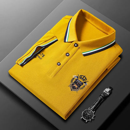 New Men's Casual Embroidery Short Sleeve Polo Shirt Fashion Solid Color Top