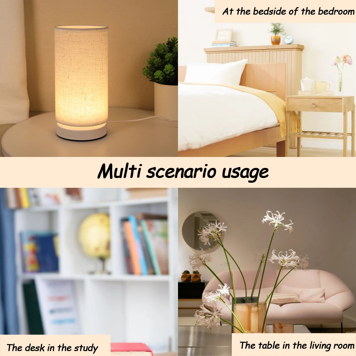 Fabric cylinder desk lamp linen lampshade LED home lighting decoration desk lamp suitable for bedroom lighting