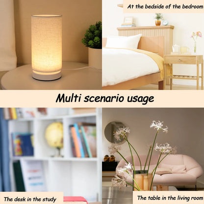 Fabric cylinder desk lamp linen lampshade LED home lighting decoration desk lamp suitable for bedroom lighting