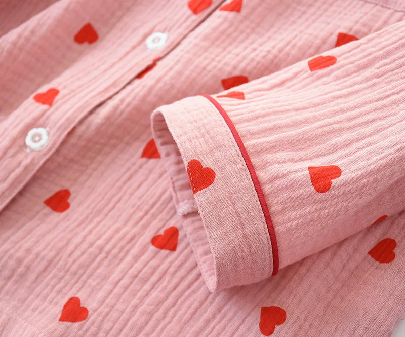 Smal Heart Printing Pink White Colors Women Trousers Pajama Set Cotton Sleepwear Clothes for Spring and Autumn Home Clothing