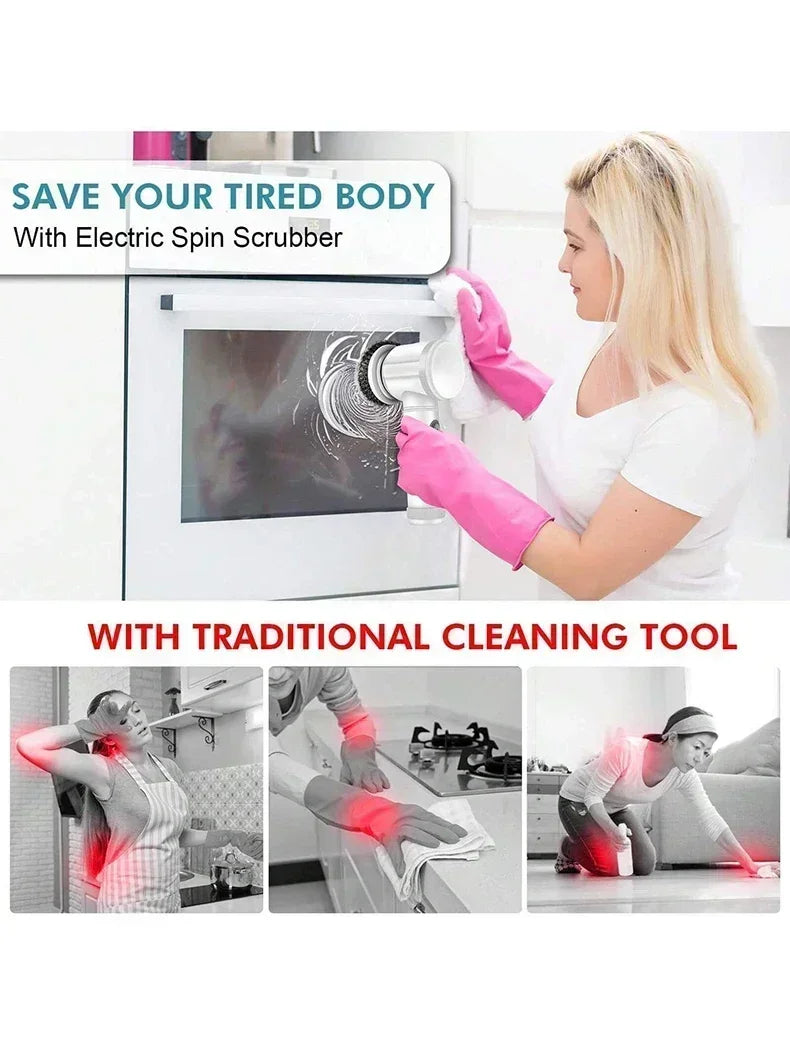 2025 Cordless Electric Spin Scrubber - 5 Brush Heads, IPX7 Waterproof, Rechargeable Bathroom Cleaner for Tile/Shower/Grout