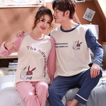 Autumn Couple Pajamas Sets Cartoon Men Sleepwear Leisure Cotton Plus Size Long Sleeve Women Homewear pijama Homme Mujer Dropship