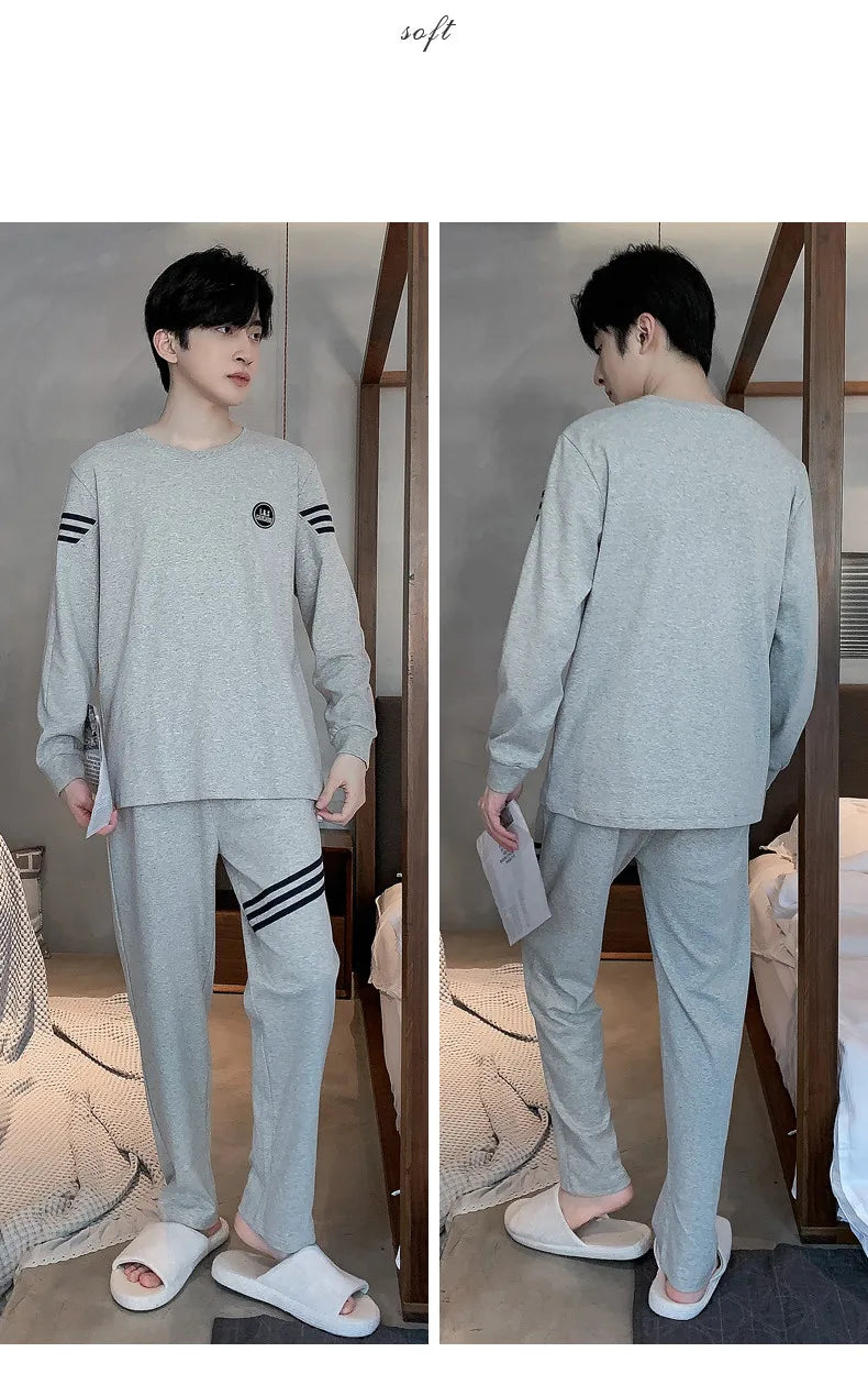 Spring Autumn Plus 4XL Knitted Men's Sleepwear Letter Lattice Pajamas Plaid Pajamas Sets Casual Loungewear Pyjamas Night Fashion