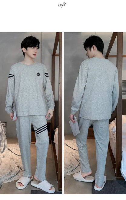 Spring Autumn Plus 4XL Knitted Men's Sleepwear Letter Lattice Pajamas Plaid Pajamas Sets Casual Loungewear Pyjamas Night Fashion