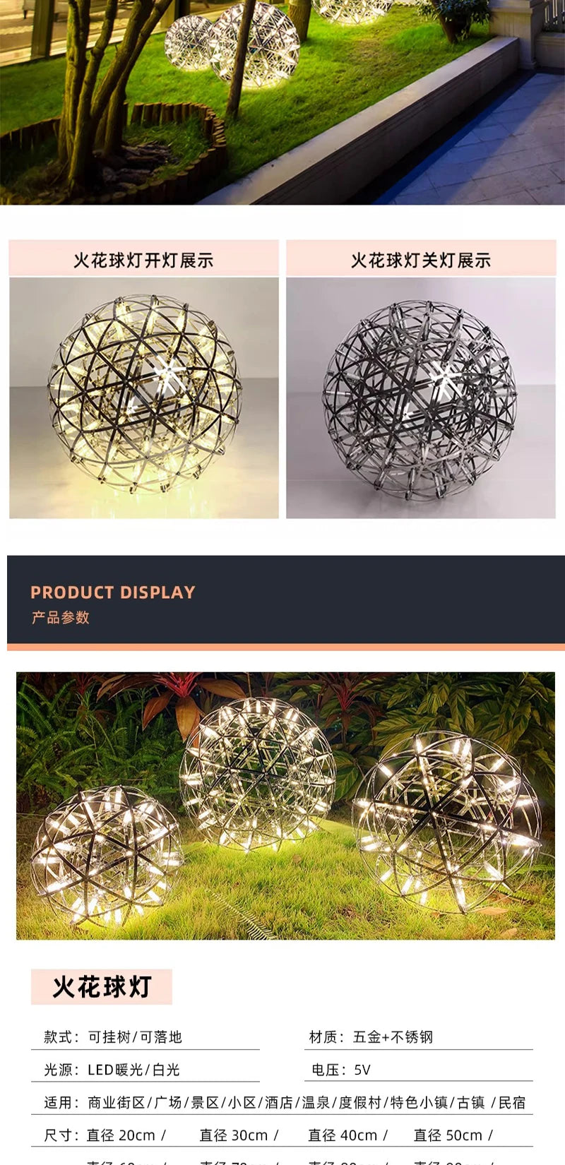 Modern Brief Loft Spark Ball LED Chandelier Fixture Firework Ball Stainless Steel Pendant Lamp for Home Decor Lighting 110-240V
