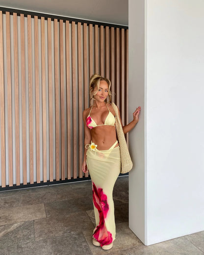 New Bikini Beach Skirt Tunics for Beach Long Leaves Print Bikini Cover up Robe de Plage Sarong Beach Swimsuit cover-ups