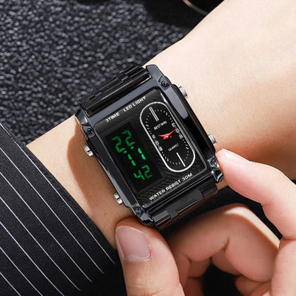 Gold Men Watches Stainless Steel Band Dual Display Men Sports Digital Watches For Male Clock Chronograph Date Waterproof Luxury