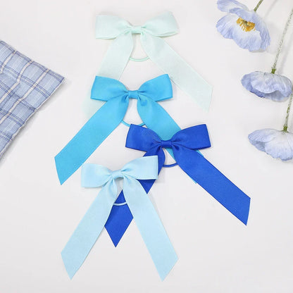 1PC Solid Color Ribbon Pigtail Hair Bows Elastic Hair Bands Holders Ties Hair Accessories for Baby Girls Infants Toddler