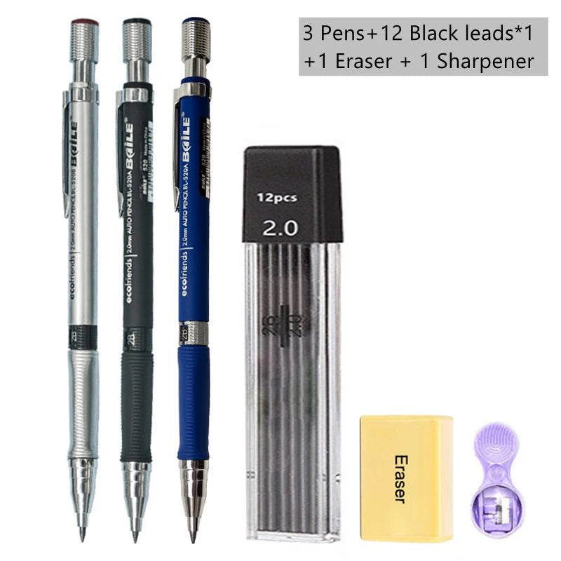2.0mm Mechanical Pencil Black / Color Lead Refill 2B Sketching Pencil Art Sketch Painting Writing For School & Office Stationery