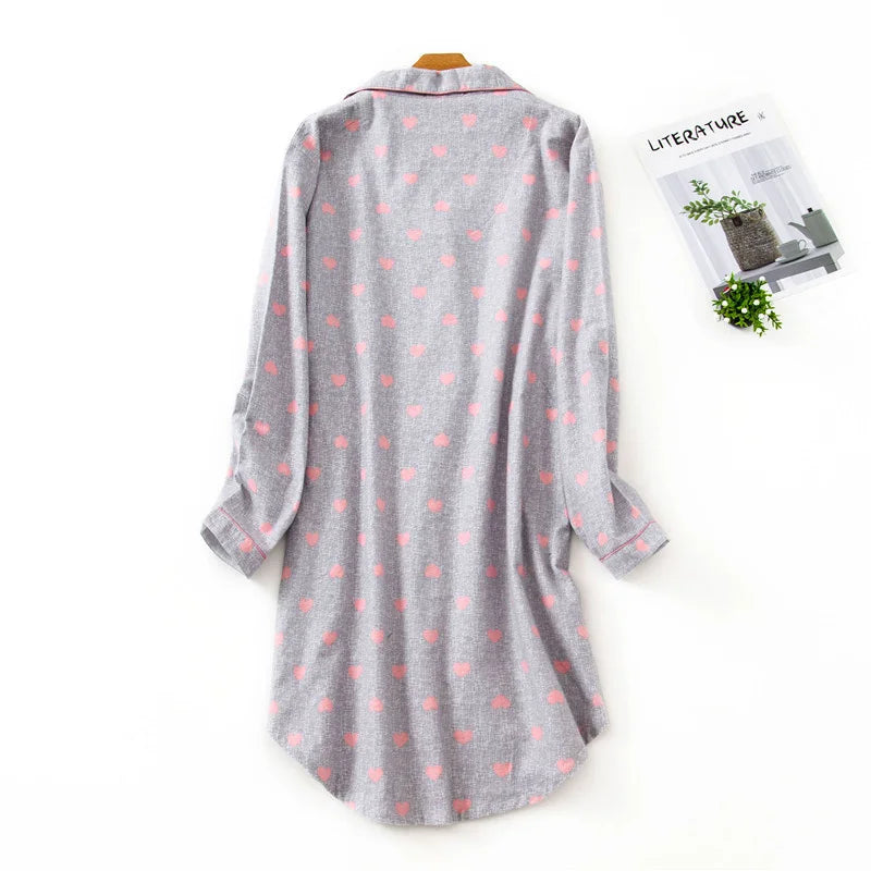 Nightgown 100% Brushed Cotton Nightshirts Women's Sleepwear Long Sleeve Plaid Winter Oversize Sleep Dress Women Home Clothes
