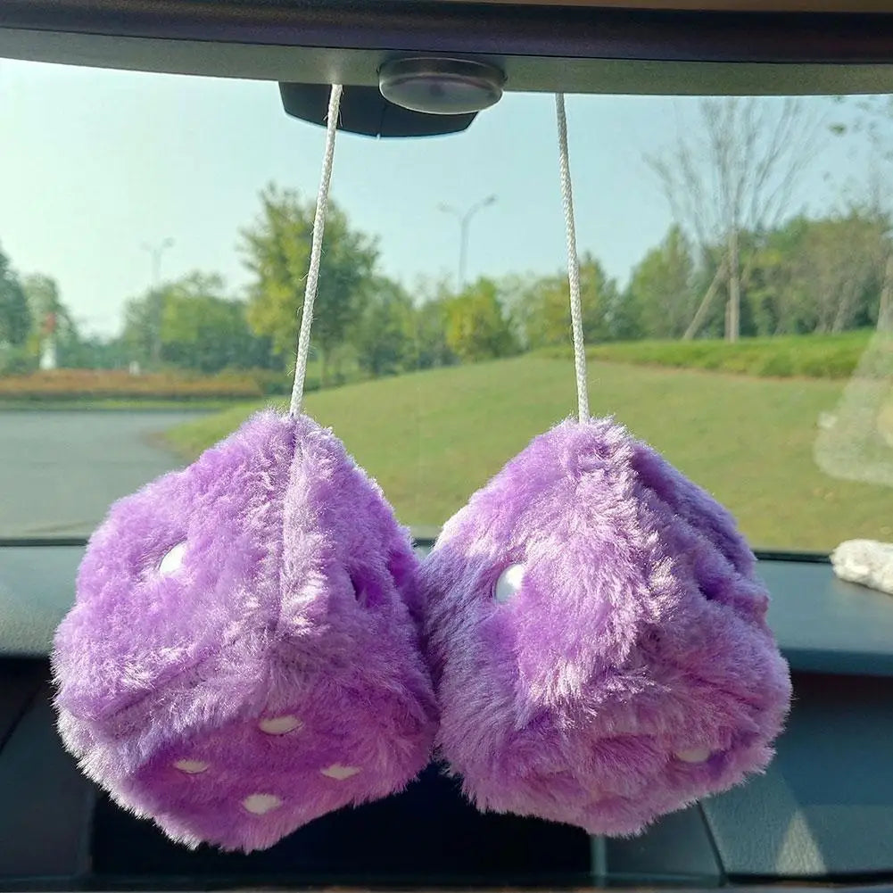 Big Long Hair Hot Stamping Dot Dice Plush Toy Cube Pendant Car Ornament Sieve Anime Car Decoration Accessories Auto Pendant