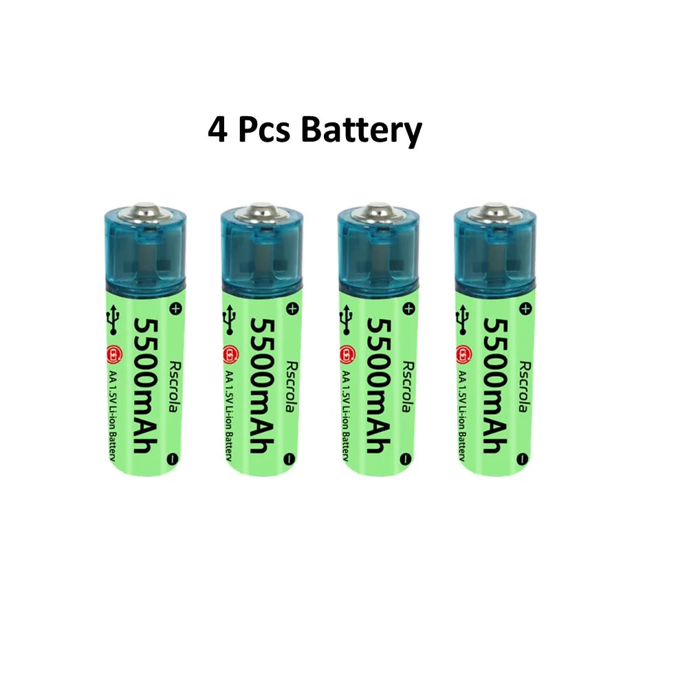 Universal AA Rechargeable Battery Durable 5500mAh Li-ion Battery AA USB Direct Charging for Toys Clocks Game Controllers Cameras