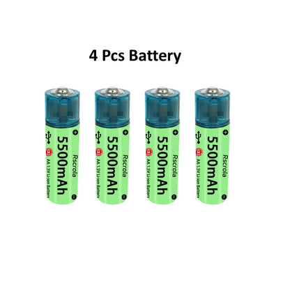 Universal AA Rechargeable Battery Durable 5500mAh Li-ion Battery AA USB Direct Charging for Toys Clocks Game Controllers Cameras