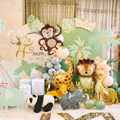 1Pc Cartoon Animals Lion Monkey Elephant Leopard Foil Balloon Jungle Safari Birthday Party Air Globos Decorations Kids Gift Toys
