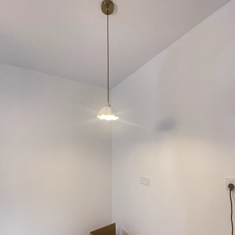 IWHD White Ceramic LED Pendant Lamp Bedroom Study Balcony Wire Adjustable Copper Socket Nordic Modern Home Decor Hanging Lights