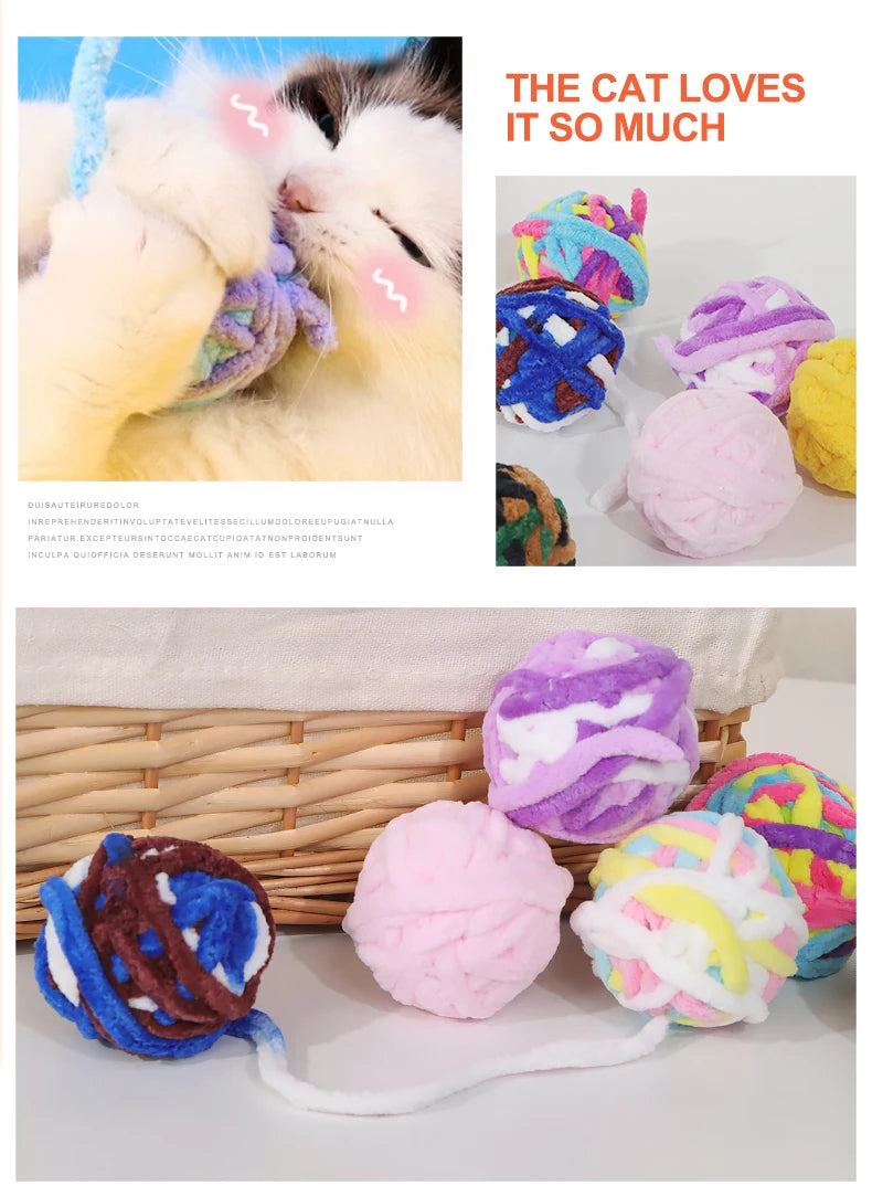 Interactive Cat Toy Balls with Bell And Wool Yarn - 1/3/5/10PCS Set for Indoor Self-Entertainment Chewable Pet Play Balls