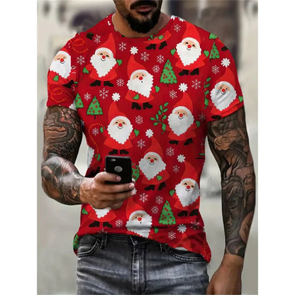 Christmas Tree Pattern T-Shirt For Men Funny Santa Claus 3D Printed Tees Summer Casual Short Sleeve O-Neck Tops Unisex T-Shirts