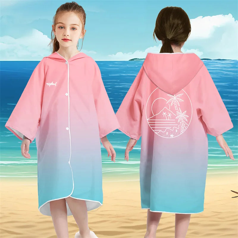 Kids Hooded Bath Beach Poncho Towels Microfiber Swim Cover-ups Surf Poncho Quick Dry Changing Bathrobe Child Swimming Towels