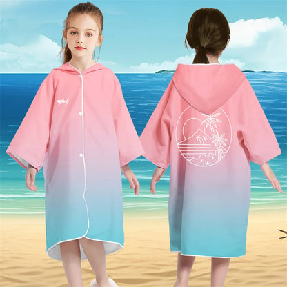 Kids Hooded Bath Beach Poncho Towels Microfiber Swim Cover-ups Surf Poncho Quick Dry Changing Bathrobe Child Swimming Towels