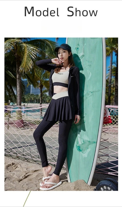 Women's Long Sleeve Long Pants Swimsuit Set 4pcs Tummy Control Slimming Athletic 2025 New Swimming Surf Dive Fall Swimsuit