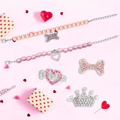 Bling Pearl Dog Collar Small and Medium Dogs Crown Hair Clips Puppy Accessories Doggy Heart and Bone Necklace Pet Supplies