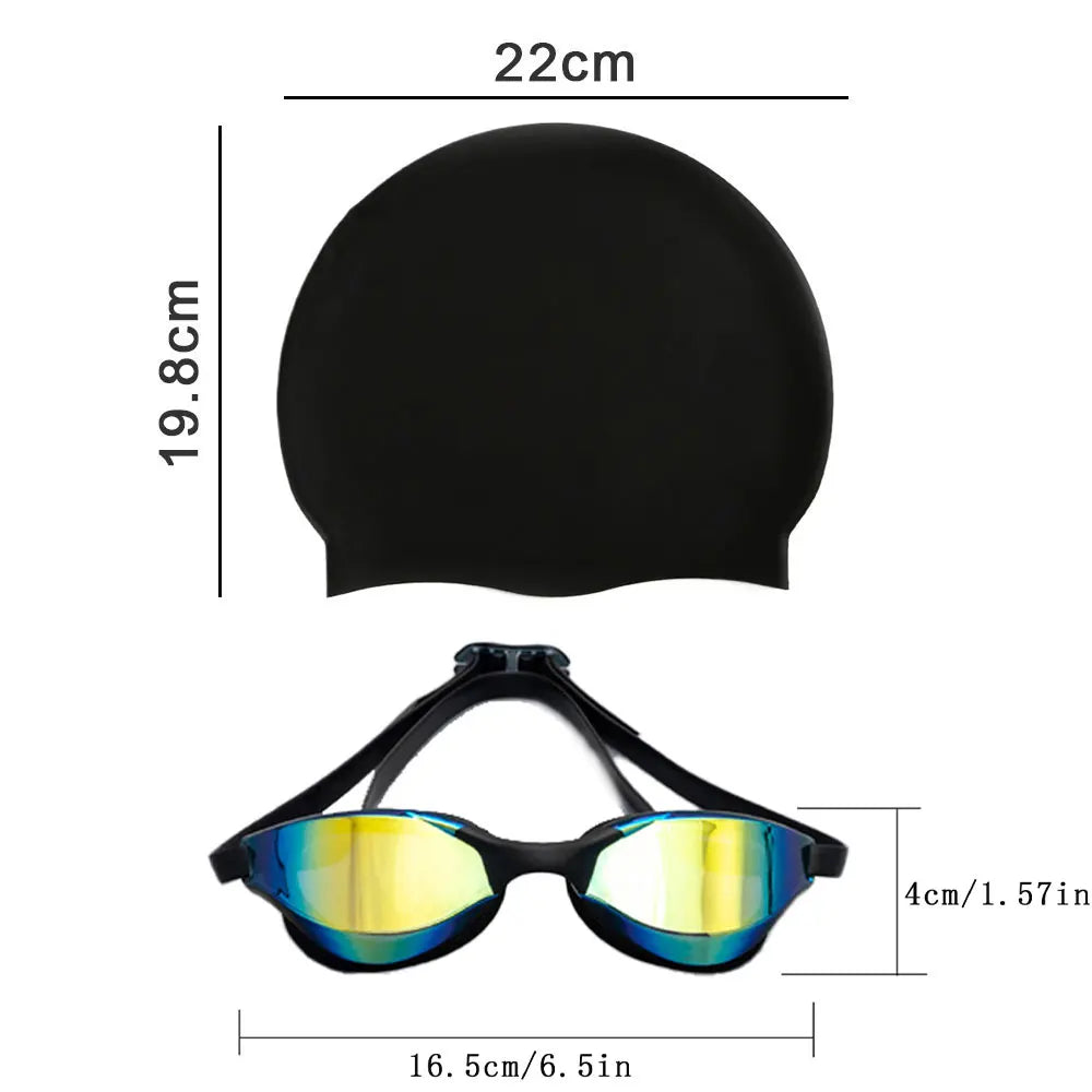 JSJM New Professional Swimming Goggles for Adults HD Anti-Fog Waterproof Silicone Swim Cap + Swim Glasses for Men & Women Gifts