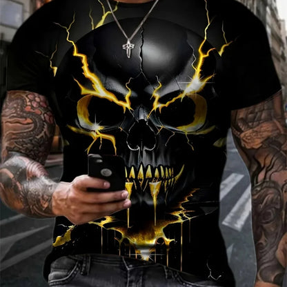 New Men's Horror Skull Print T-Shirt 3D  O-Neck Short Sleeve Fashion Oversized T-Shirts Men's Summer Street Clothing