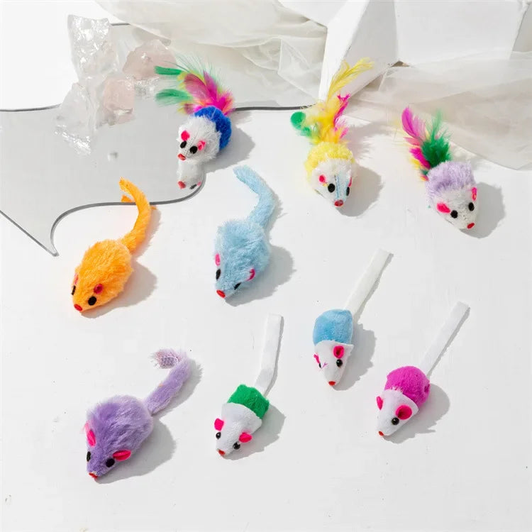 Soft Fleece False Mouse Cat Toys Colorful Feather Mini Funny Playing Training Interactive Toys for Cats Kitten Pet Supplies