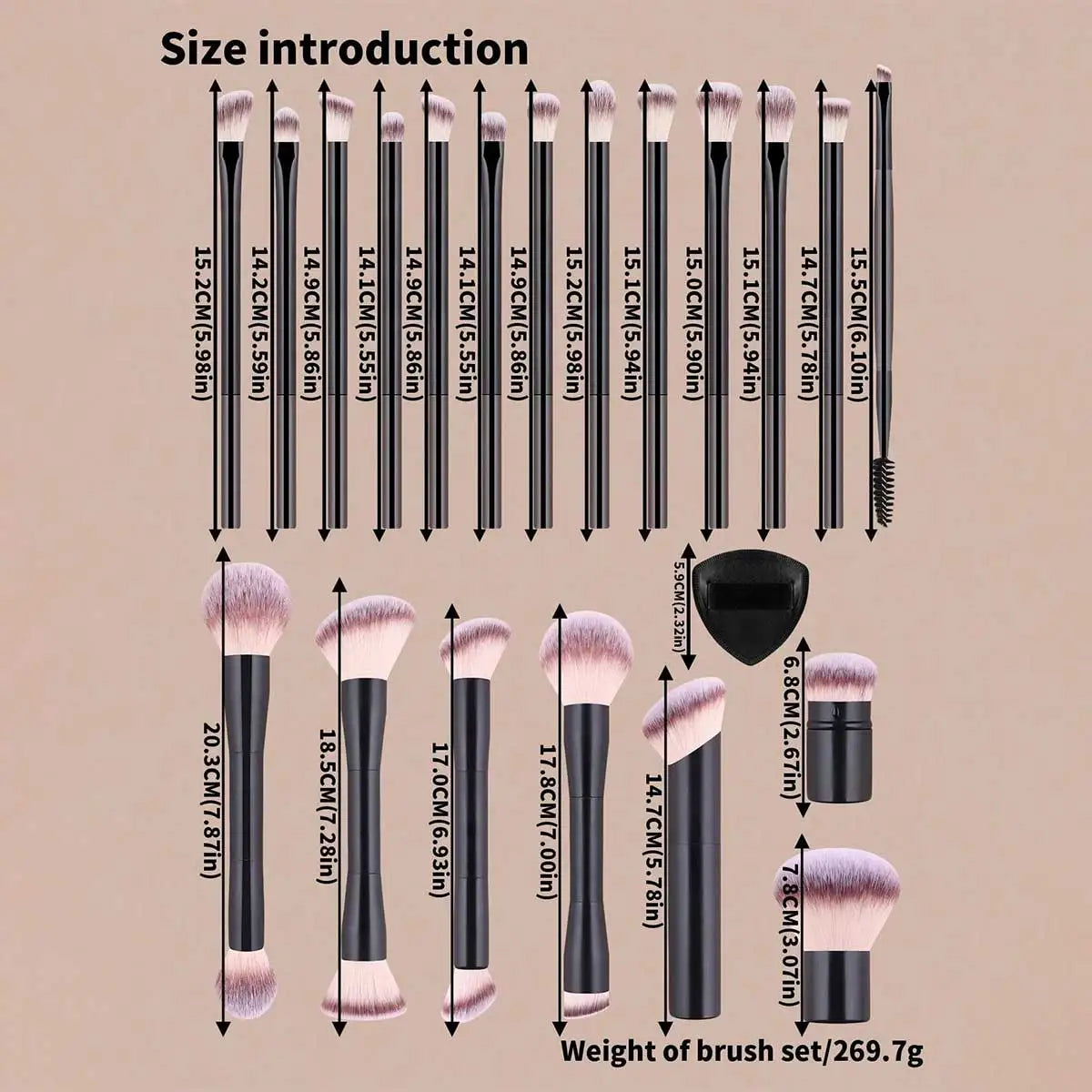 22pcs Makeup Brush Set Including 20pcs Professional Aluminum Tube Makeup Brushes, 2pcs Air Cushion Puffs For Daily Use