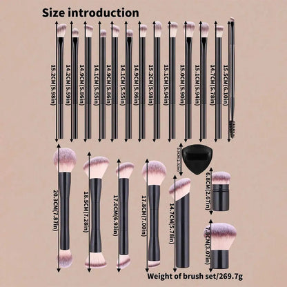 22pcs Makeup Brush Set Including 20pcs Professional Aluminum Tube Makeup Brushes, 2pcs Air Cushion Puffs For Daily Use